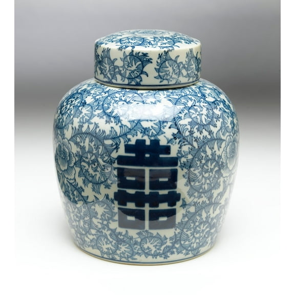 AA Importing 59747 9 inch Blue & White Ginger Jar