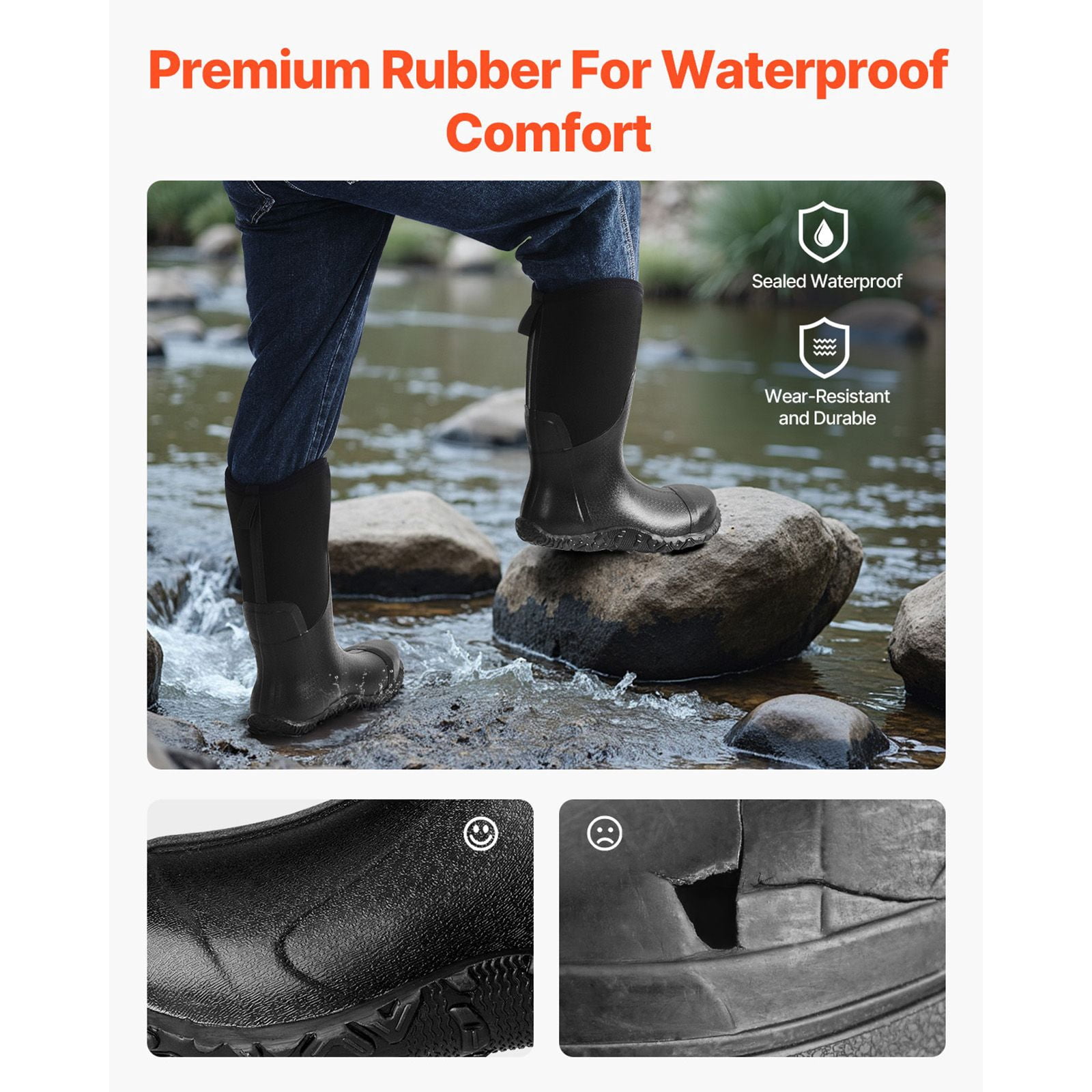 Men's Steel Toe Rubber Boots with 0.3" Insulation, Puncture-Resistant, 125,000 Flex Test, Sizes 9-13 for Work Rain Snow