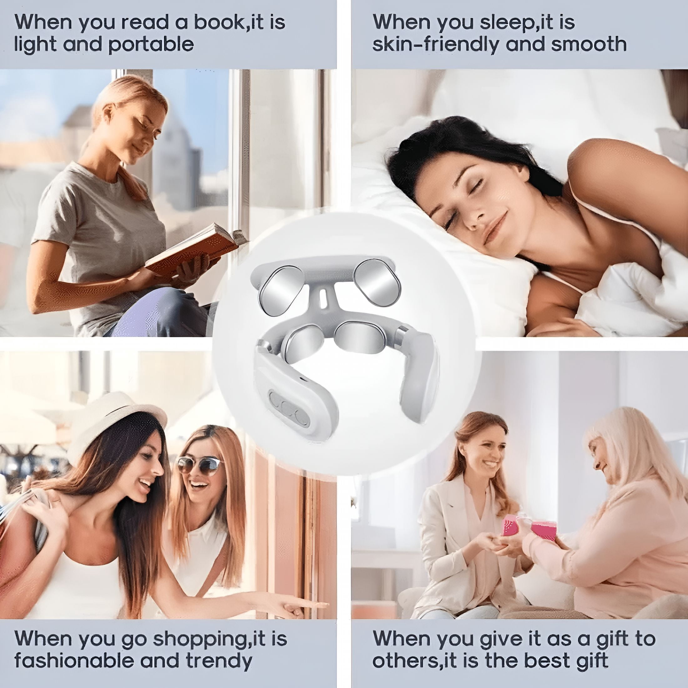 XIRQI 4-Head Neck Massager with Heat and Pulse Therapy Functions Electric Massaging Tool for Neck Muscle Relief Neck Massager with Heat