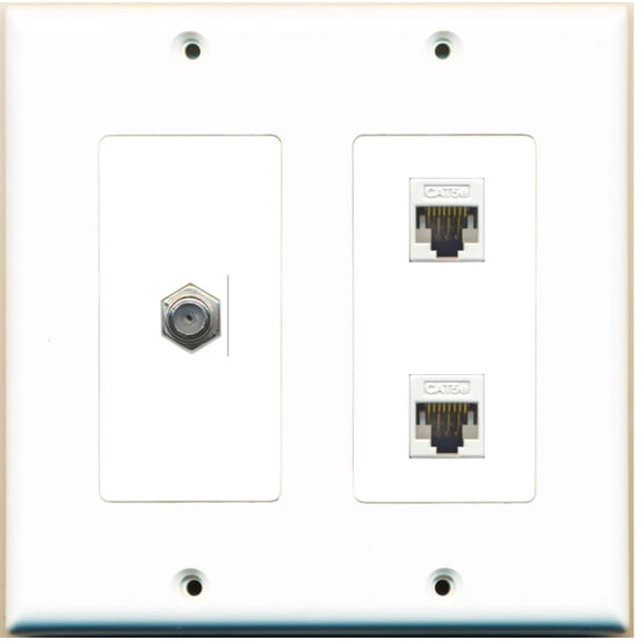 Ultra Spec Cables 1 Port Coax 2 Port Cat5e Ethernet Wall Plate 2 Gang