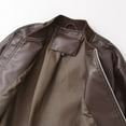 thumbnail image 5 of JGGSPWM Womens Faux Leather Bomber Jackets Vintage Casual Long Sleeve Hoodless Leather Coat Jacket Collar Zip Up Cropped Biker Coat Brown M, 5 of 8