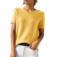 thumbnail image 6 of LEKODE Crew Neck Cap Sleeve Knit Pullover Tops for Women, Cropped Hem Lightweight Knit Sweater for Office Work and Daily Casual Wear C Yellow S, 6 of 9