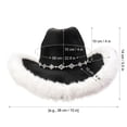thumbnail image 4 of Furry Fluffy Trim Halloween Western Cowboy Hat with Decorative Band, Wide Brim Fashion Headwear, Stylish Accessory for Halloween Parties, Concert, Festival Celebrations and Trendy Outfit White, 4 of 10