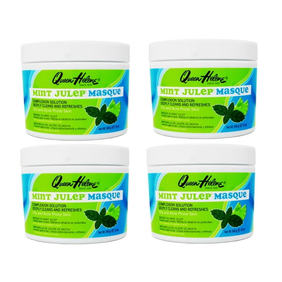Queen Helene Jar Mint Julep Masque for Oily and Acne Prone Skin, Deeply Cleans and Refreshes, 12 Ounce - 4 Pack