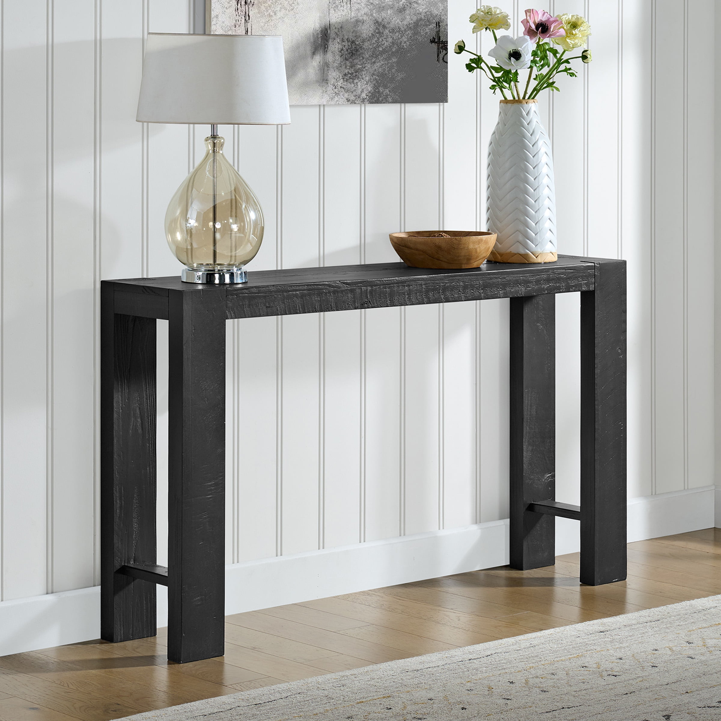 Alaterre Furniture Classic Solid Wood Console Table - 56 Inch Modern Farmhouse Entryway Table, Black