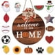 thumbnail image 1 of Decoración de señal de bienvenida para puerta principal, señal intercambiable redonda de madera, para porche, Halloween y Navidad, 1 of 5