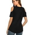 thumbnail image 2 of JYLFC Womens Cold Shoulder Criss Cross V Neck T-shirts Short Sleeve Tops, Black L, 2 of 3