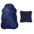 thumbnail image 3 of Phantoscope Designer's Choice Faux Fur Decorative Throw Pillow + Area Rug Bundle, 18" x 18"/ 2' x 3', Navy Blue, 1 Pillow + 1 Rug, 3 of 5