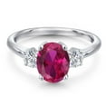 thumbnail image 3 of Gem Stone King 925 Sterling Silver Red Created Ruby and Lab Grown Diamond Engagement Ring for Women | 2.54 Cttw | Oval 9X7MM | Gemstone July Birthstone | Size 9, 3 of 6