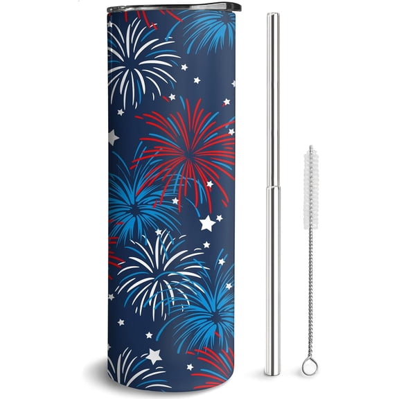 Patriotic Tumbler 20oz American Flag Tumbler Travel Coffee Mug Skinny Tumblers with Lid and Straw Stainless Steel Insulated Cups 4th of July Gifts for Women and Men