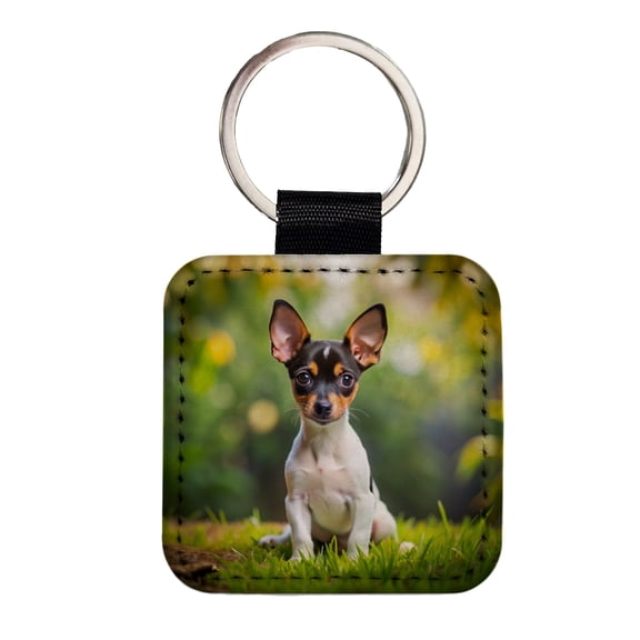 Toy Fox Terrier Dog Puppy Photo Faux Leather Square Keychain