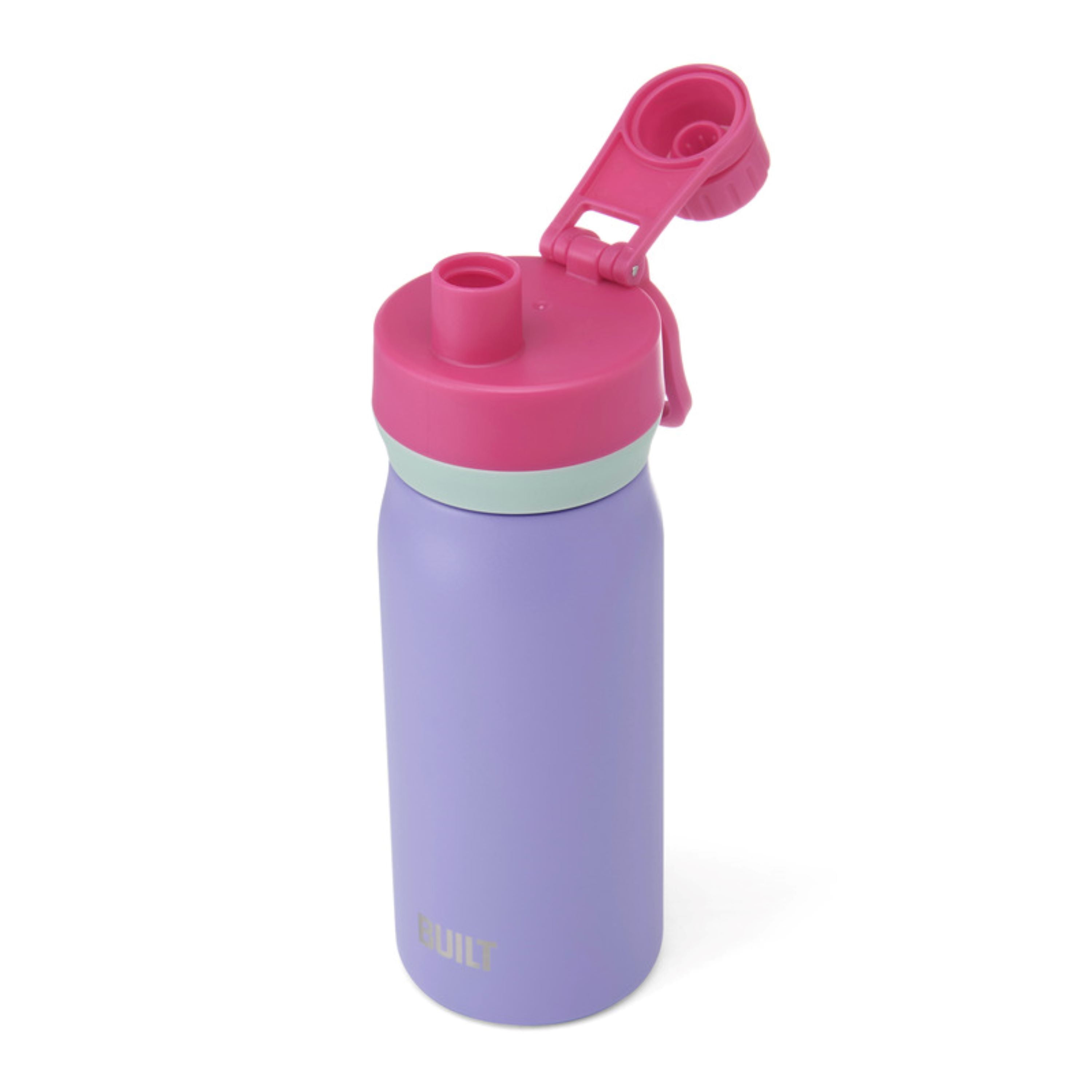 BUILT Cascade 16 oz Stainless Steel Kids Water Bottle with Leakproof Flip-Top Chug Lid, Purple