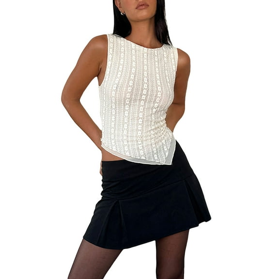 Michellecmm Women Lace Tank Top Sleeveless Crew Neck Slim Fit Summer Vest