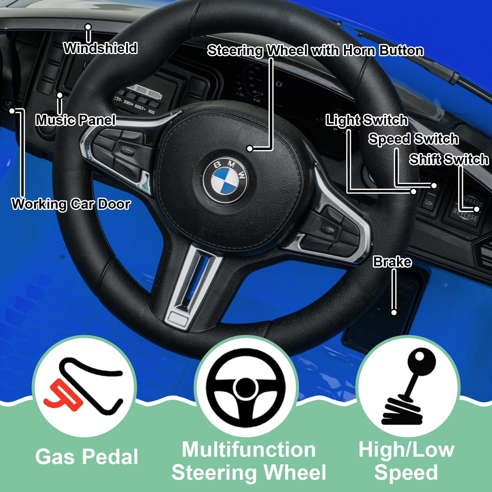 Homefun BMW M4 12V Blue Ride On Car for Kids,With Parents Remote Control,Kids Electric Car,Battery Powered Cars for Kids