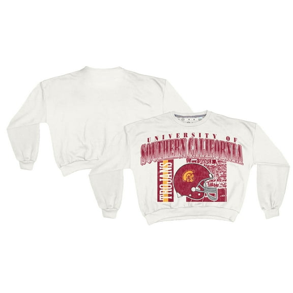 Women's Pressbox White USC Trojans Oversized Janice Retro Waist-Length Sweatshirt