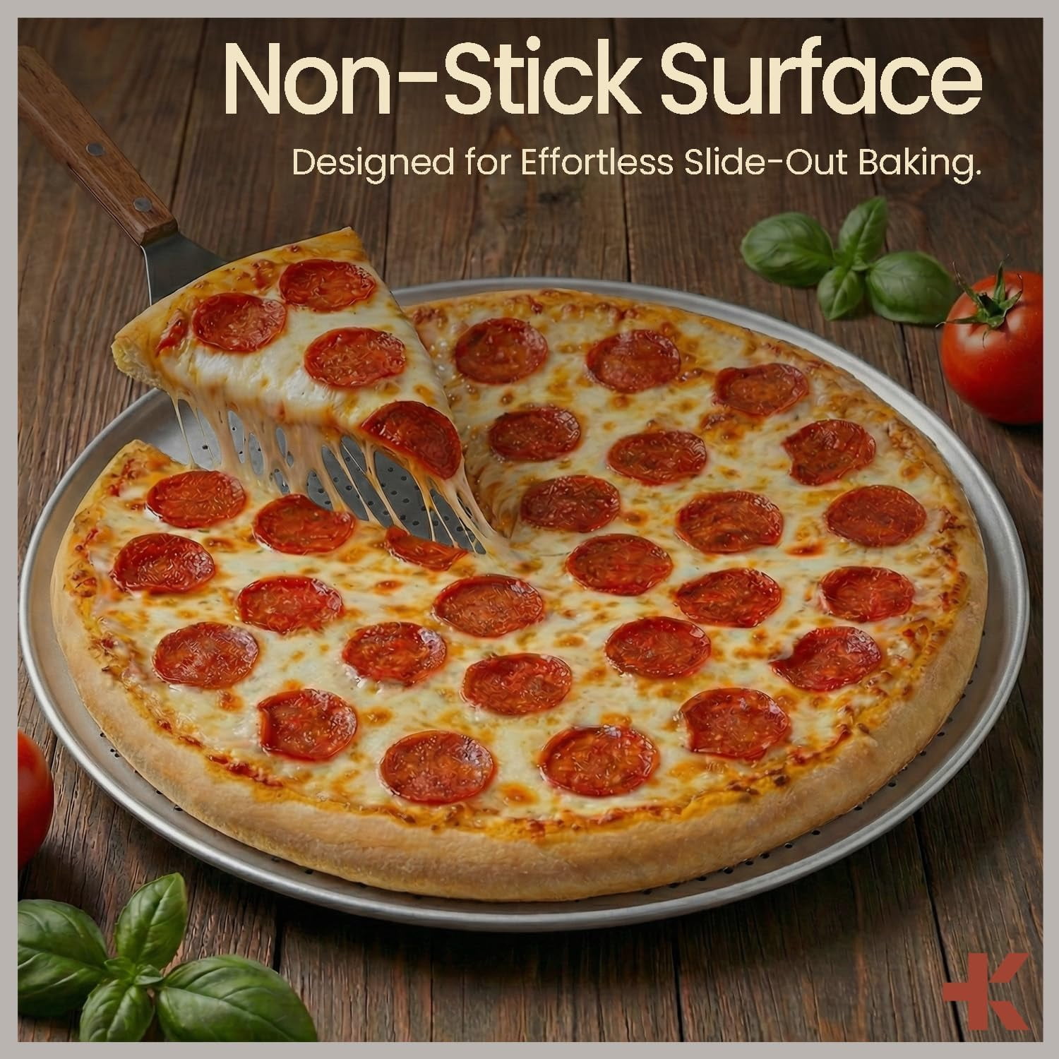 Bakken 16" Non-Stick Perforated Pizza Pan 2 Pack, Round Carbon Steel Tray, Oven & Dishwasher Safe, Durable Nonstick, Silver