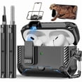 thumbnail image 1 of wonima44 for AirPods Pro 2 Generation Case with Phone Stand,Full Drop Protection Automatic Snap Switch Design with Cleaner Kit for iPod Pro Charging (USB-C/Lightning Cable)-Balck, 1 of 1