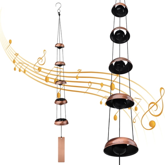 Lingsida Copper Wind Chimes for Outside, 37" Temple Windchimes Outdoors with 5 Bells, Memorial Wind Chime Gifts for Home Yard Patio Backyard Decoration, Bronze