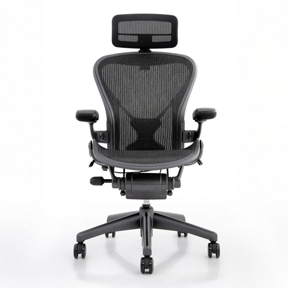Restored Herman Miller Aeron Chair - Size B - Fully Adjustable Ergonomic Mesh Office Chair with Posture Fit Support, Tilt Limiter, and Roller Index Arm Adjustments With Headrest - Black (Refurbished)