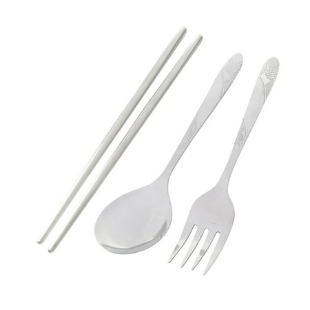 Unique Flatware Unique Bargains 3 in 1 Compact Size Silver Tone Spoon Fork Flatware Tableware Dinnerware Set ()