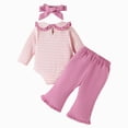 thumbnail image 6 of NOLDARES Baby Girl Clothes Newborn Infant Fall Outfit Romper Winter Pant Set Headband 3 Pcs Clothes for Girl(Pink,6-9 M), 6 of 8