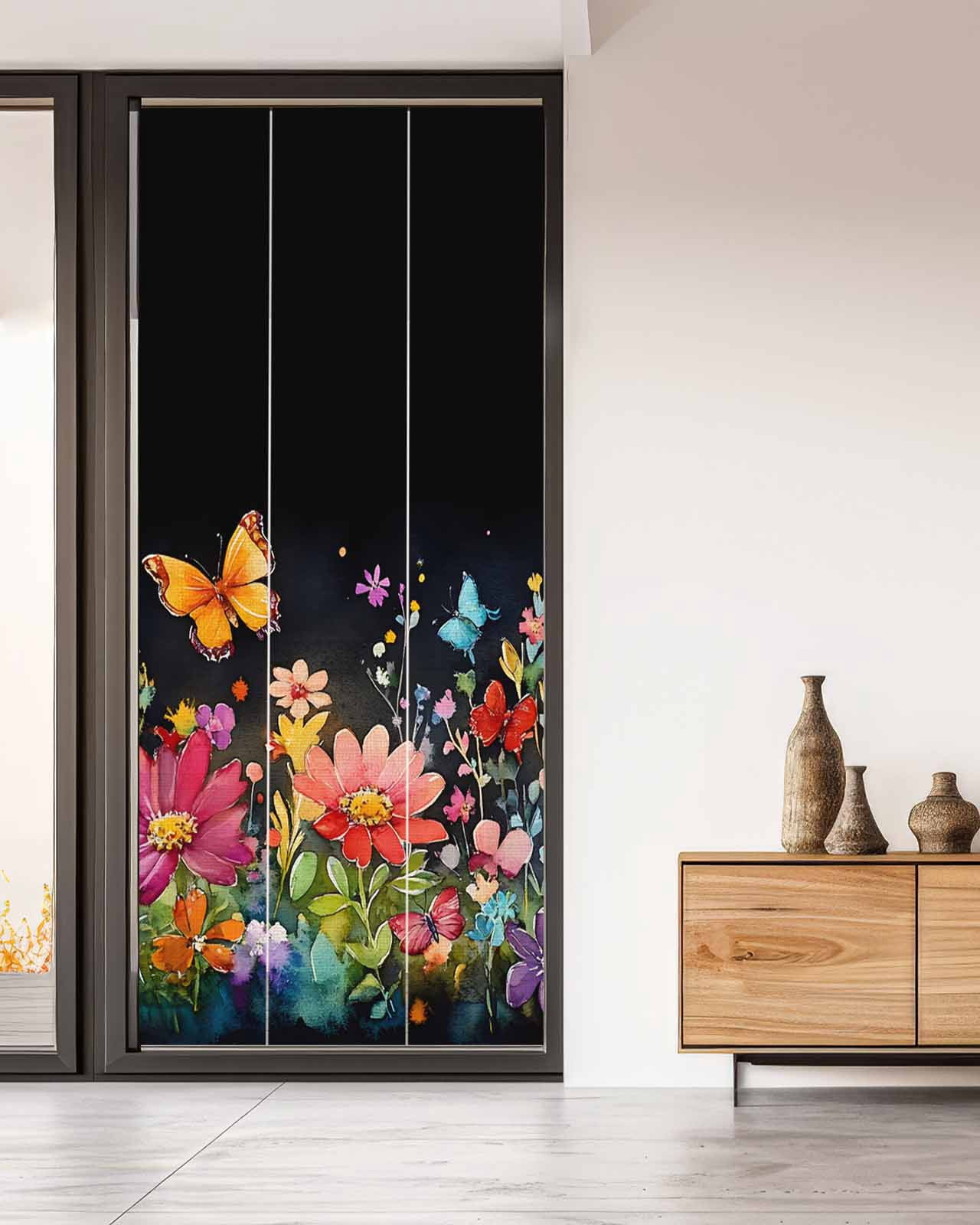 Window Privacy Film Elegant Spring Floral Stained Glass Window Film Decorative Sun Block Window Cover Pastoral Flowers Window Clings Static Adhesive Sticker for Bathroom 35.4"x78.7"