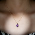 thumbnail image 4 of Rosec Jewels Oval Shape Amethyst Pendant Necklace with Moissanite Halo (8X10 mm, AAA Quality), 14K Yellow Gold, 4 of 8