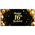 thumbnail image 5 of LUUFILx Happy 16th Birthday Backdrop Banner Gold Black Decorations Birthday Party Supplies Balloon Stars Photo Prop Background Photography, 5 of 7