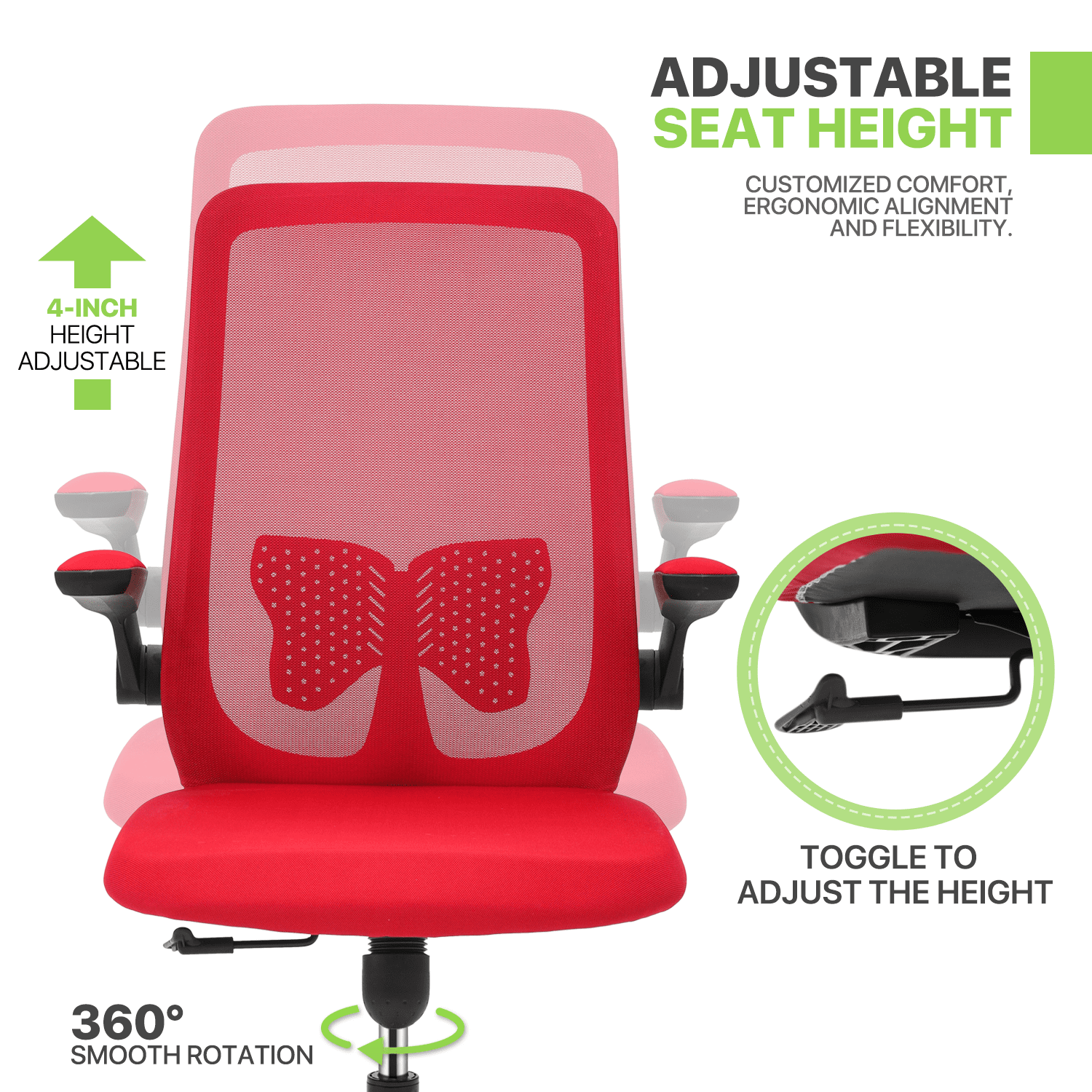Magshion Set of 2 Office Task Chair, Ergonomic Adjustable Reception Seat with Backrest Flip-Up Arms Lumbar Support, Red