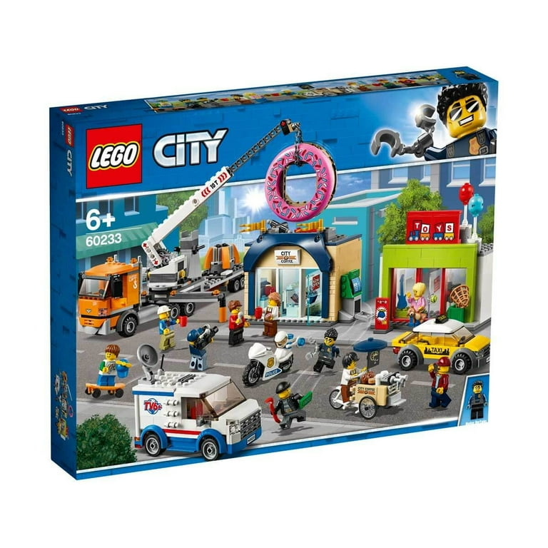 LEGO City Donut Shop Opening 60233 Store Opening Build and Play with Toy Taxi Van and Truck with Crane Easy Build with Minifigures for Boys and