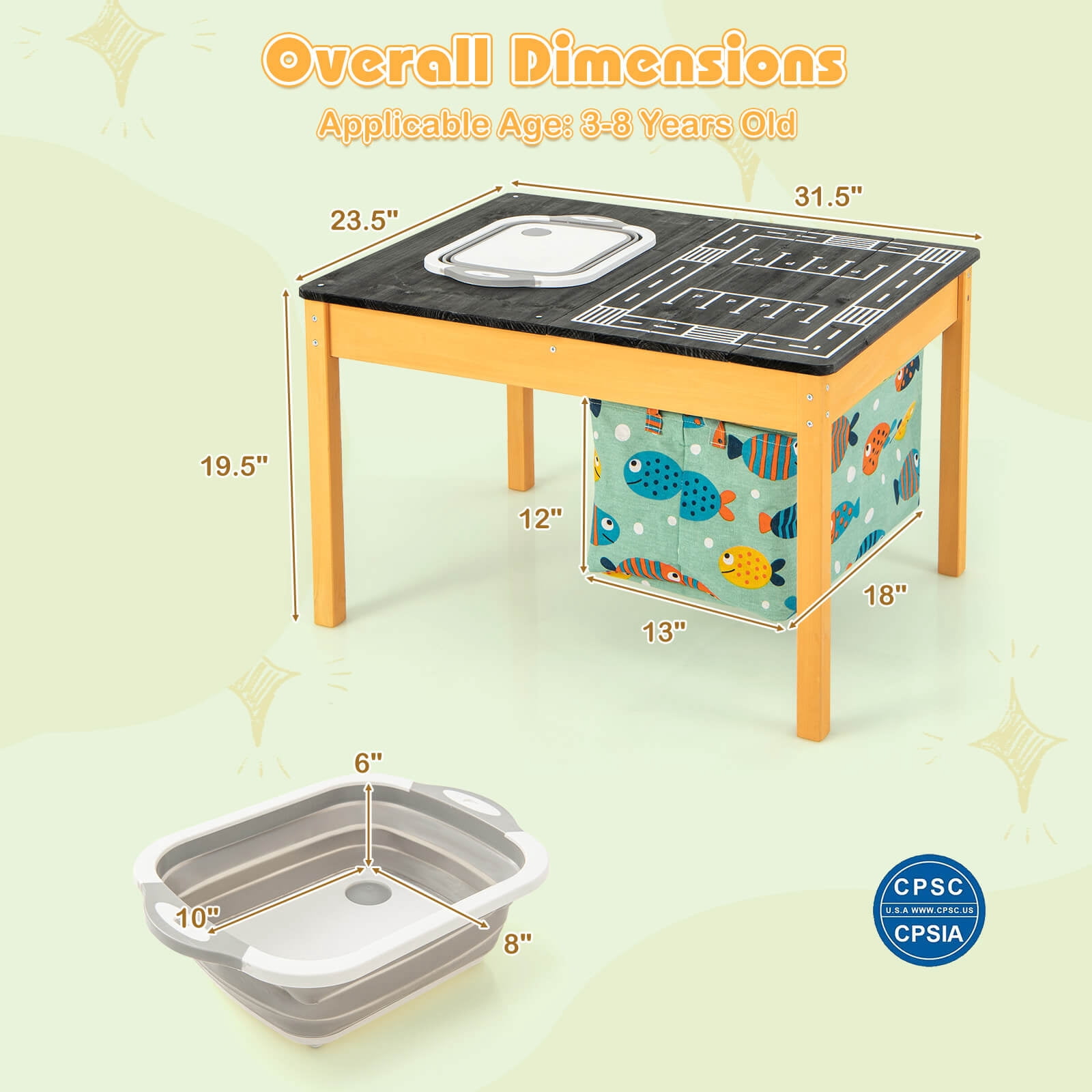 Infans 3-in-1 Kids Activity Table with Foldable Water Bin Large Capacity Storage Bag