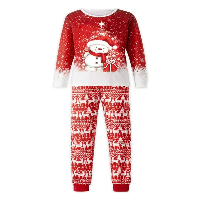 Christmas Family Pajamas Set Matching Sleepwear Deer Snowflake Print Pullover + Pants Set