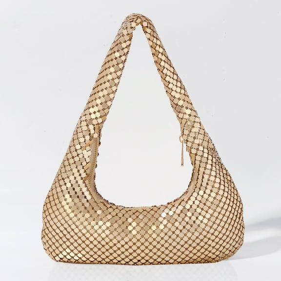 Jaucin Women's gold clutch bag, women's underarm shoulder bag, crescent handle shoulder bag, dinner party handbag wallet