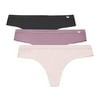 Jessica Simpson Women's Seamless No Show Thong Panties Underwear Multi-Pack, Black/Grape Shake/Rose Smoke, Medium
