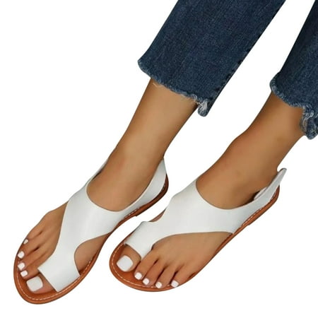 

ZIZOCWA Leather Flat Bottom Women Sandals Soft Sole Fish Mouth Beach Shoes Casual Clip Toe Slip On Sandalias Mujer Outdoodr Flip Flops White Size7