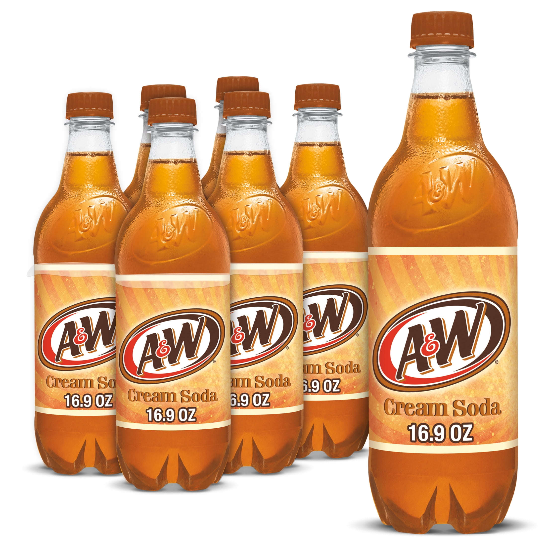 (4 pack) A&W Cream Soda Pop, 16.9 fl oz, 6 Pack Bottles