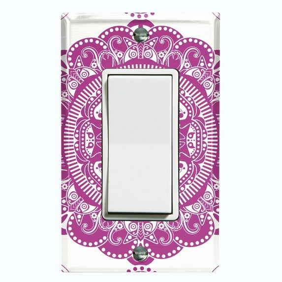 Metal Light Switch Plate Cover Mandala Pink White Flower Tile Pattern MDL065