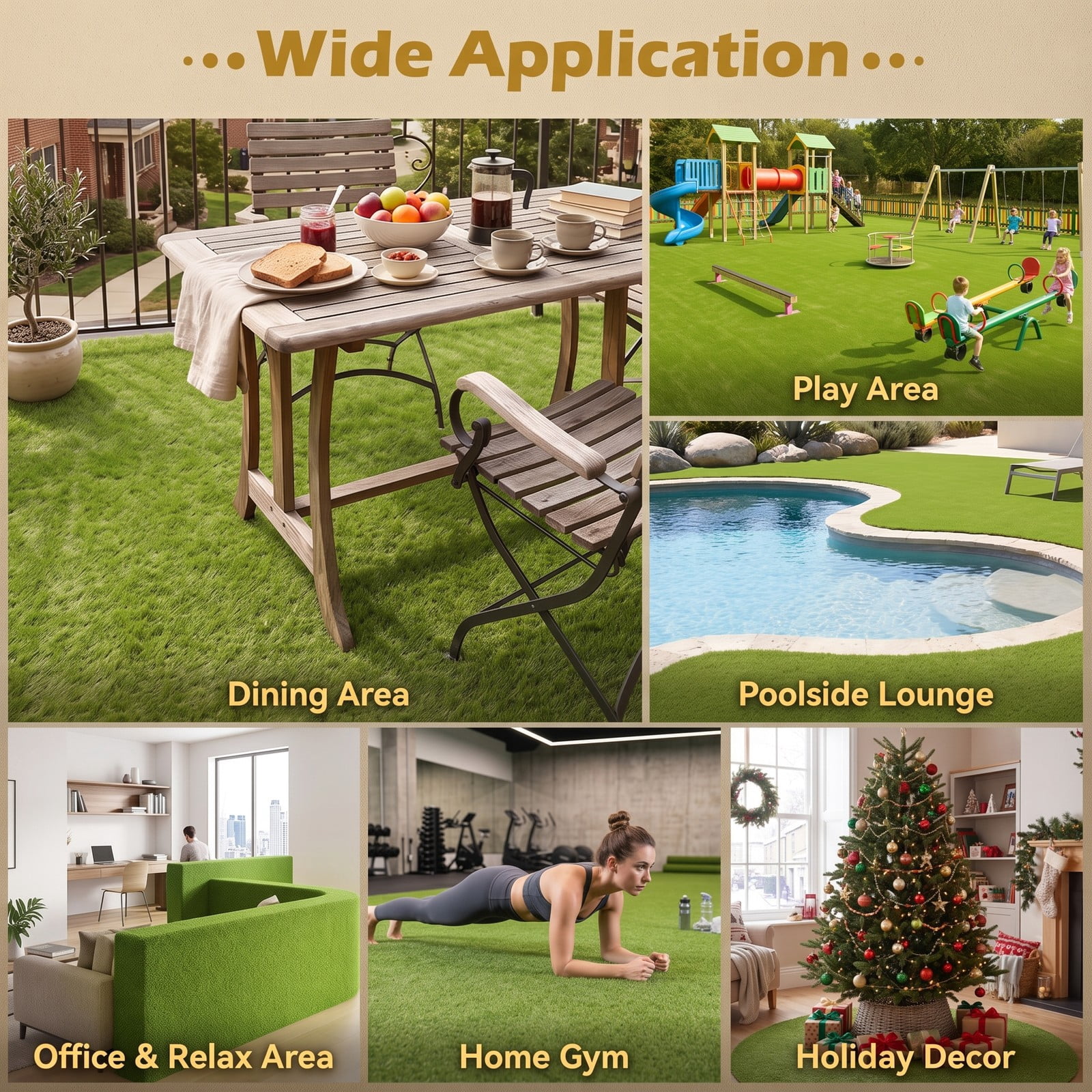ALPULON 15 x 7 FT Artificial Turf Grass Rug, Realistic Synthetic Lawn Mat with Low 0.75 Inch Pile Height and Drainage Holes for Balcony Backyard Patio Pet Dog, Green