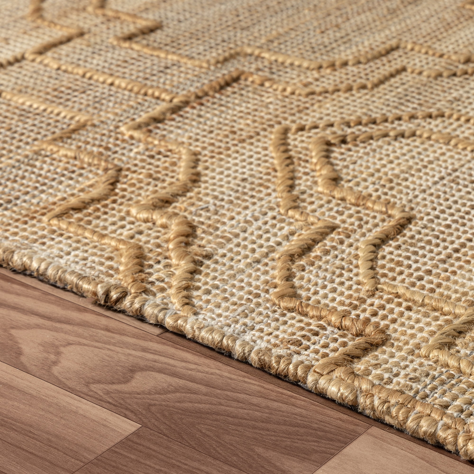 Ox Bay Nel Trellis Modern Hand-Woven Jute Indoor Area Rug, Natural, 5' x 7'9"