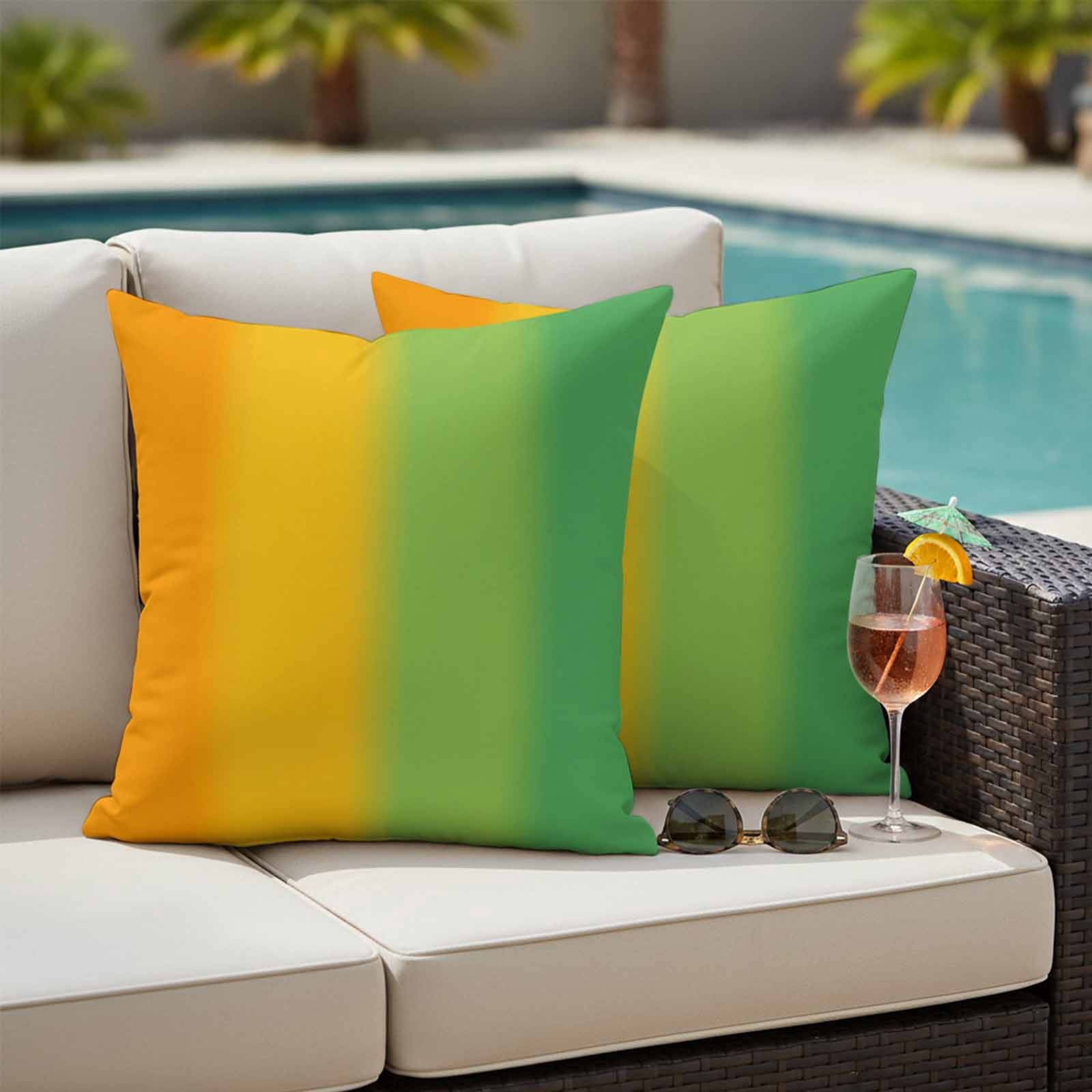 Orange Green Ombre Outdoor Waterproof Throw Pillow Covers 26x26 Set of 2, Color Striped Gradient Decorative Pillowcases Cushion Pillowcase for Couch Sofa Patio Outside Pillow Protector