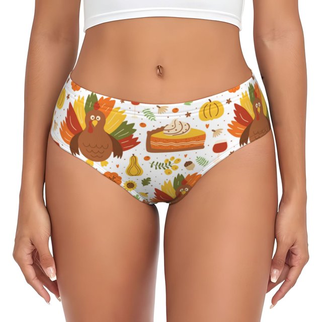Balery Thanksgiving With Turkey Ropa Interior de Algodón para Mujer con Dibujo – Braguitas Cómodas y Elásticas, Estilo Clásico-Medium