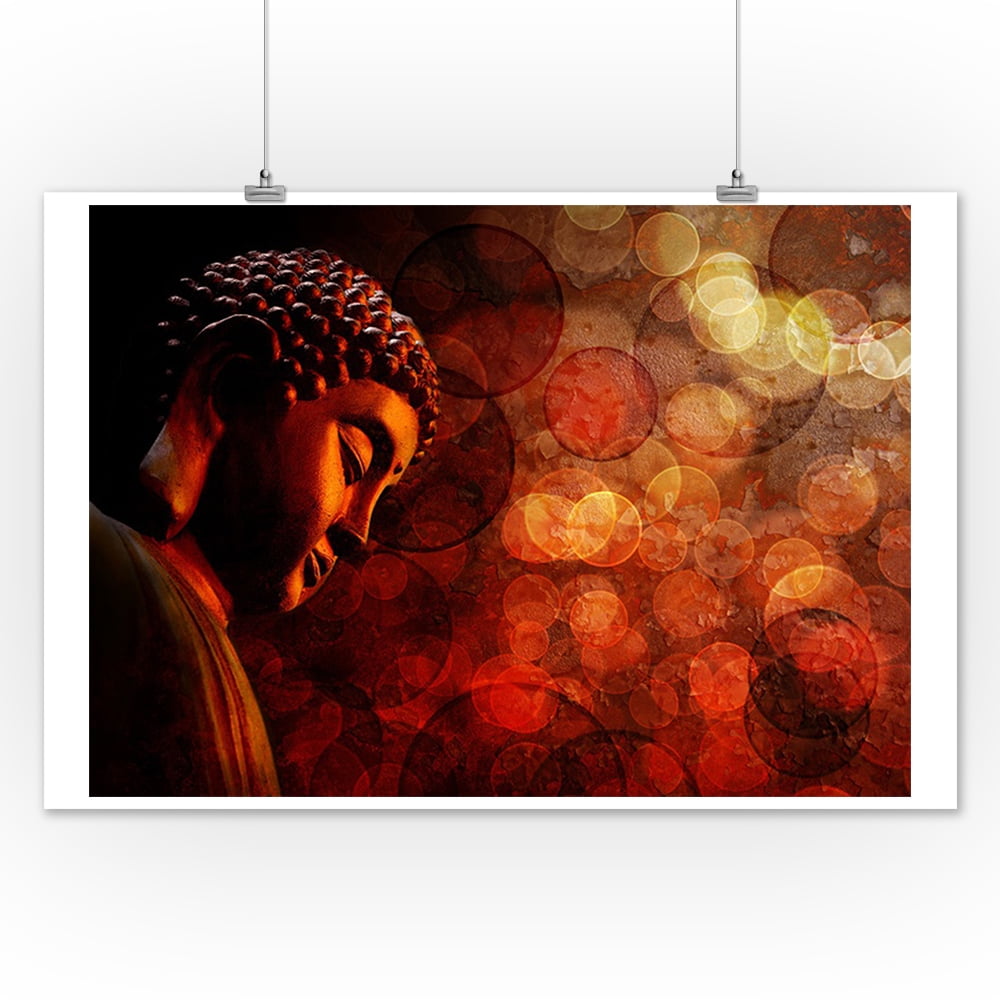 Bronze Red Zen Buddha Statue Meditating Photography A89908 (12x18 Art Print, Wall Decor Travel