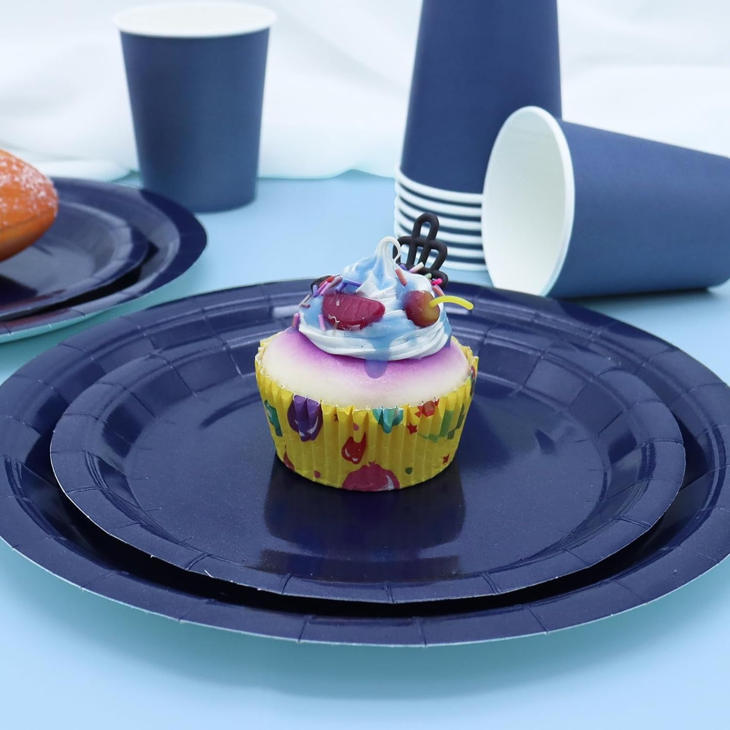 168Pcs Navy Blue Party Supplies for Navy Blue Party Decorations includes Paper Plates and Napkins Cups Utensils,Blue Disposable Plates Set for Boy Baptism Birthday Graduation Serve 24 Guests