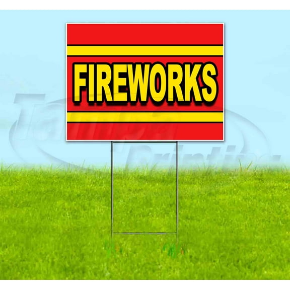 Fireworks (18" x 24") Yard Sign, Includes Metal Step Stake