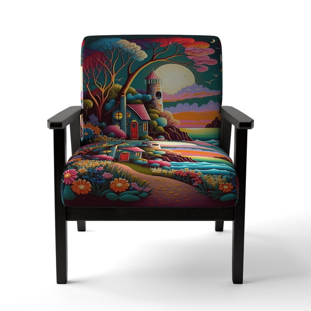 Designart "Modern Vector Full Moon II" Green Landscape & Nature Upholstered Accent Chair - Modern Arm Chair For Living Room