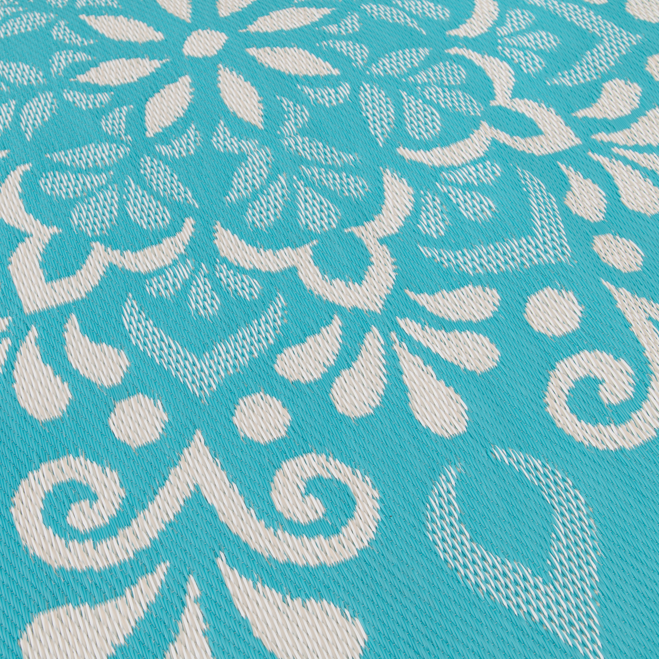 Mainstays 6 ft Round Blue Aqua Medallion Reversible Outdoor Area Rug