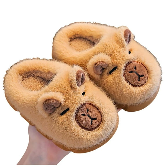 REDARER Winter Girls Slippers Cozy Lined Shoes for Children Soft Indoor Outdoor Warm Toddler Footwear with Cute Capybara Design,Kids Slippers,Size:36