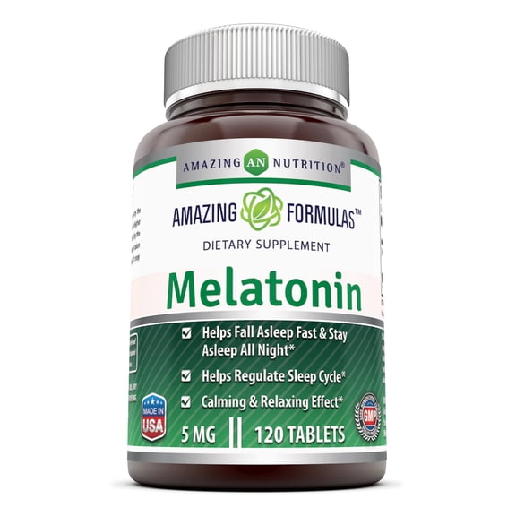 Amazing Formulas Melatonin 5 Mg Per Serving 120 Tablets Supplement | Non-GMO | Gluten Free