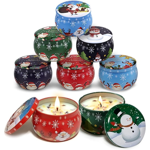 Velas Aromaticas en 8 Latas, Cera de Soja 100% Pura(Por Lata 2.2 Onzas), Aromaterapia,Alivio Del Estrés y Relajación, Adecuado para Yoga, Meditación, Regalo Navideñas, Etc.