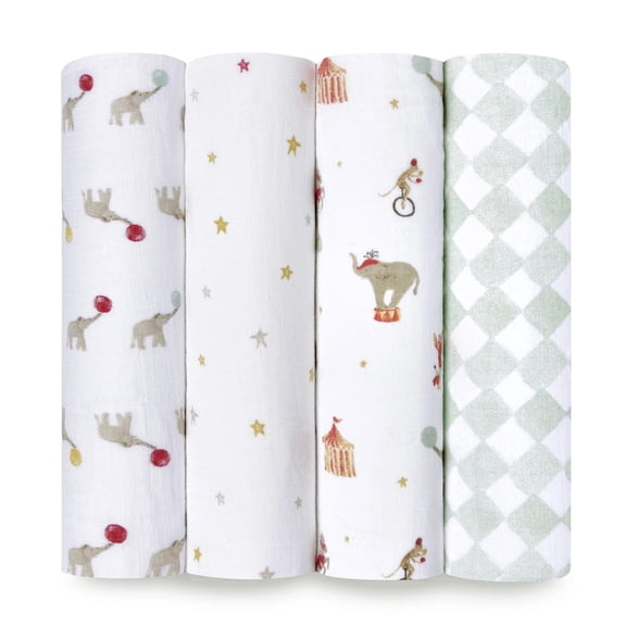 aden   anais™, Cotton Muslin Swaddle Blanket, Circus Elephant, Multi, Unisex, Infants, 4-Pk
